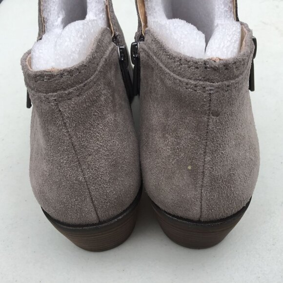 Lucky Brand FHUNA Titanium Suede Embossed Double Side Zip Block Heel Booties 10 - Picture 4 of 11